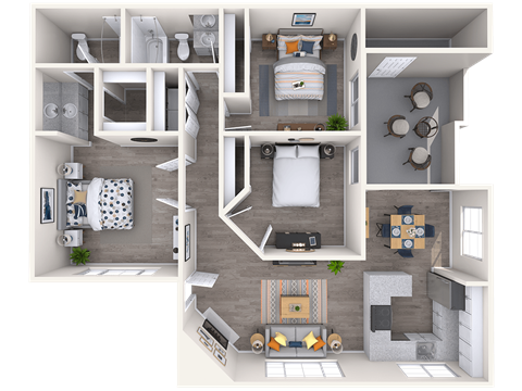 3 Bed 2 Bath 1490 Sq Foot Layout at Boulders at Lookout Mountain Apartment Homes, Phoenix, 85022
